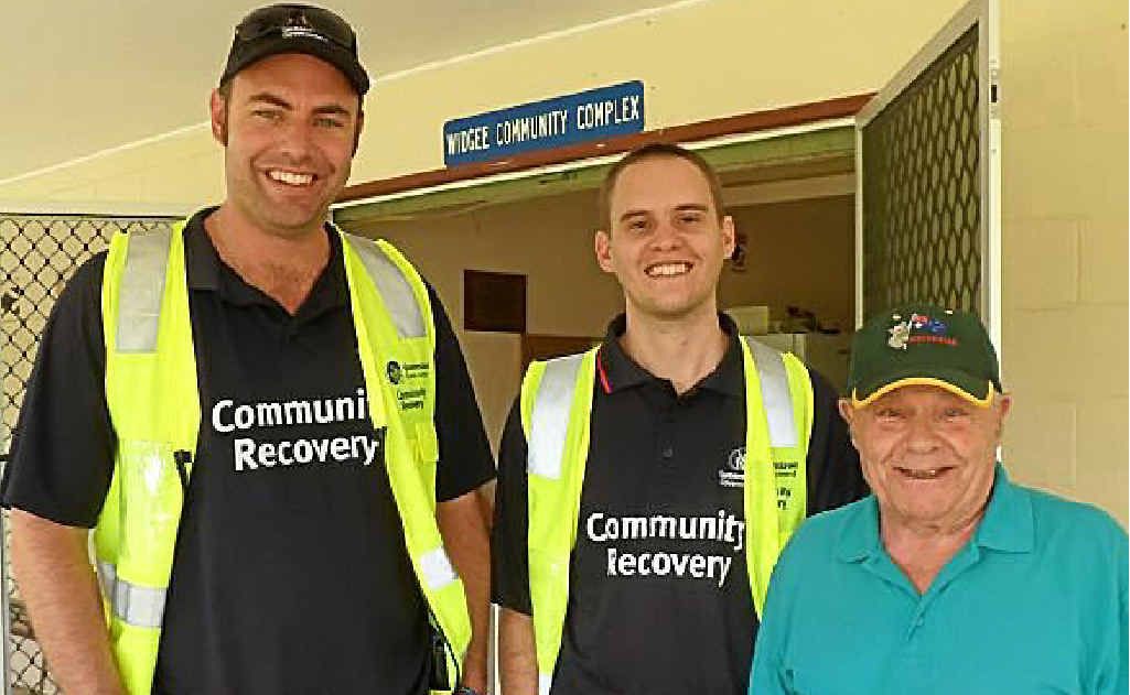 James McManis and James Robertson of the Community Recovery Team, discussing flood damage with Ted Senior of Widgee at Thursday’s Community Cuppa. James McManis and James Robertson of the Community Recovery Team, discussing flood damage with Ted Senior of Widgee at Thursday’s Community Cuppa.